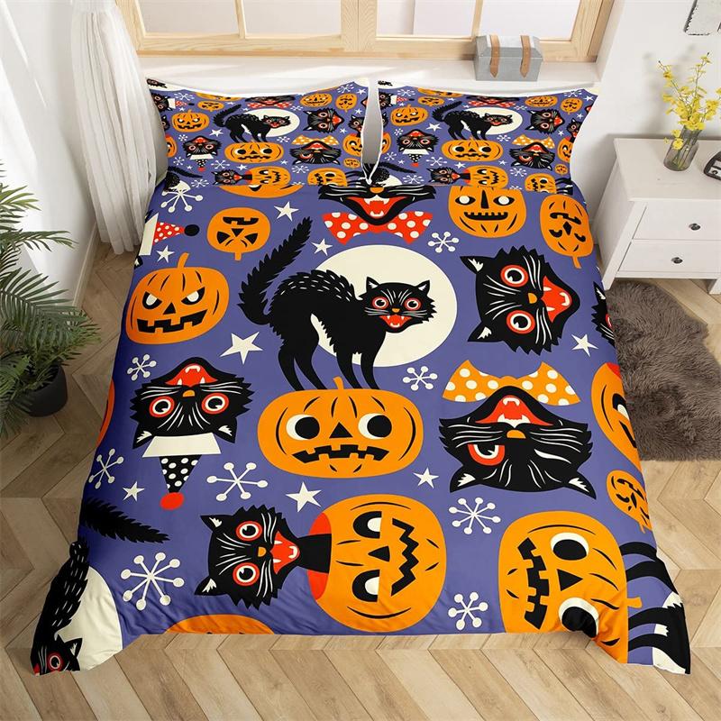 Cute Halloween Cat Duvet Cover Mystery Castle Bedding Collection For Kids Teen Microfiber Misty Forest Bat Quilt Cover Queen Bedclothes