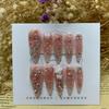100% HANDMADE Long Pointed Stiletto Fake Nail Art Almond Breaded Camellia Phototherapy Nails Reusable and Removable Nails
