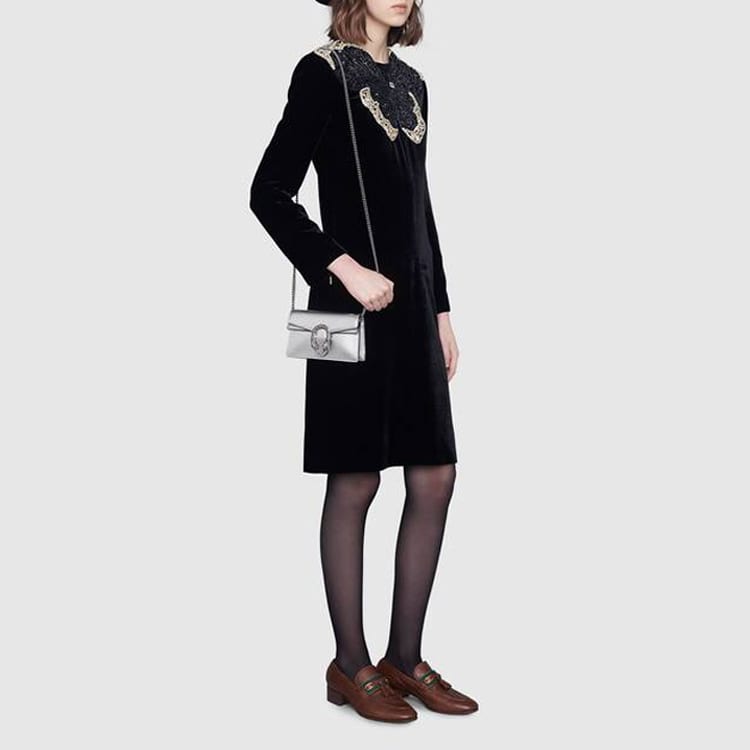 GUCCI Dionysus Leather Crossbody Bag, Shoulder Bag Women's Silver 476432-1TRBN-8173