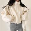 Women's Stand Collar Fleece Cardigan - Cozy Autumn/Winter Lambskin Zip-Up Sweater