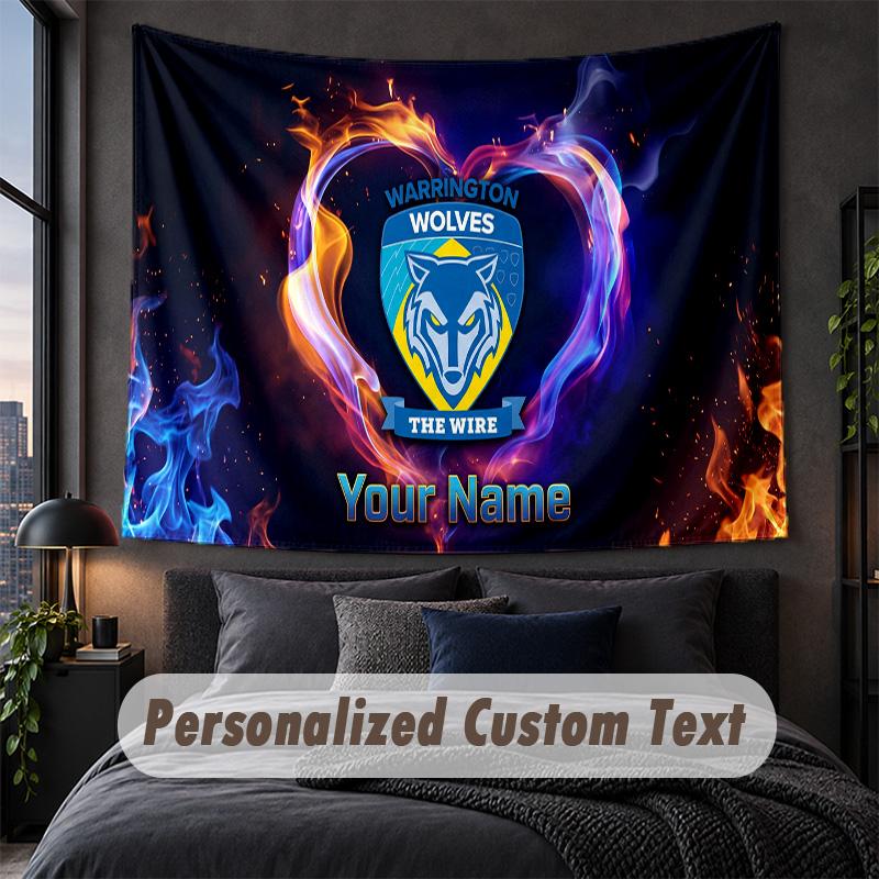 Custom Name Text Tapestry,Warrington Wolves FC Decorative Wall Hanging, Background Tapestry For Home Bedroom