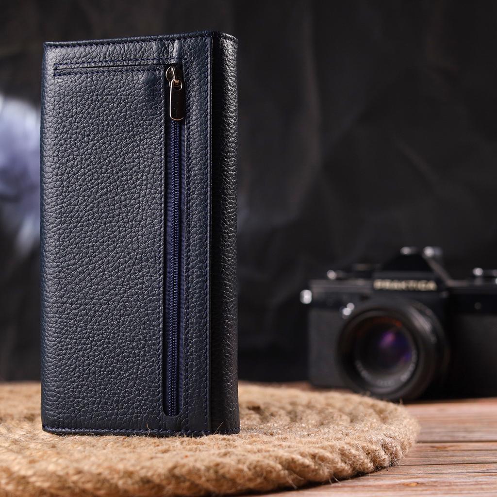 Практичный Женский кошелек из натуральной зернистой кожи CANPELLINI Wallet 21659 Синий