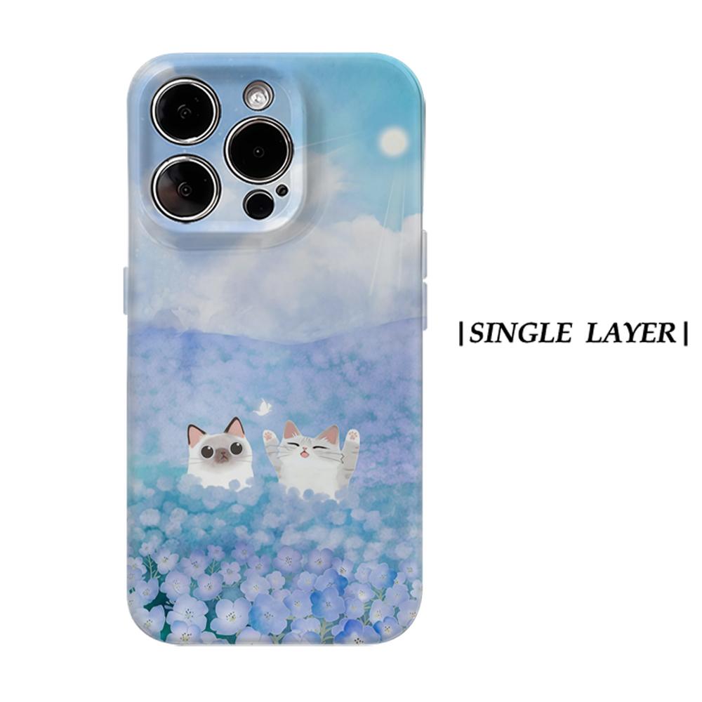 Blue Flower CatsFor Magnetic Phone Case for IPhone 17 16 15 14 13 Pro Max Plus Single Double-layer Tough Case
