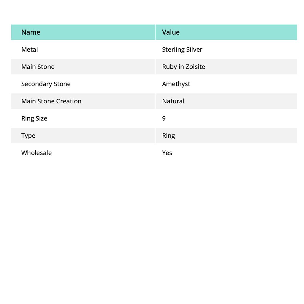 Ruby in Zoisite,Amethyst  Handmade 925 Sterling Silver Ring Size 9 y1w44