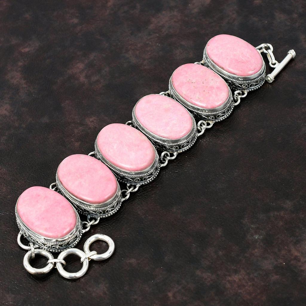 Браслет Thulite Ювелирные изделия ручной работы Браслет из драгоценных камней Браслет из стерлингового серебра 925 пробы Регулируемый браслет-цепочка Винтажный браслет Подарок на годовщину