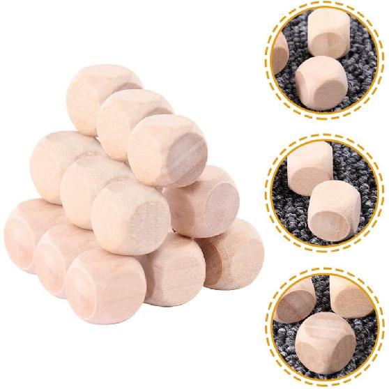 Sewroro 20pcs Wood Dice Unfinished Cube Small Square Blocks Round Cornered Blank Dice for DIY Craft Projects (Size 6)
