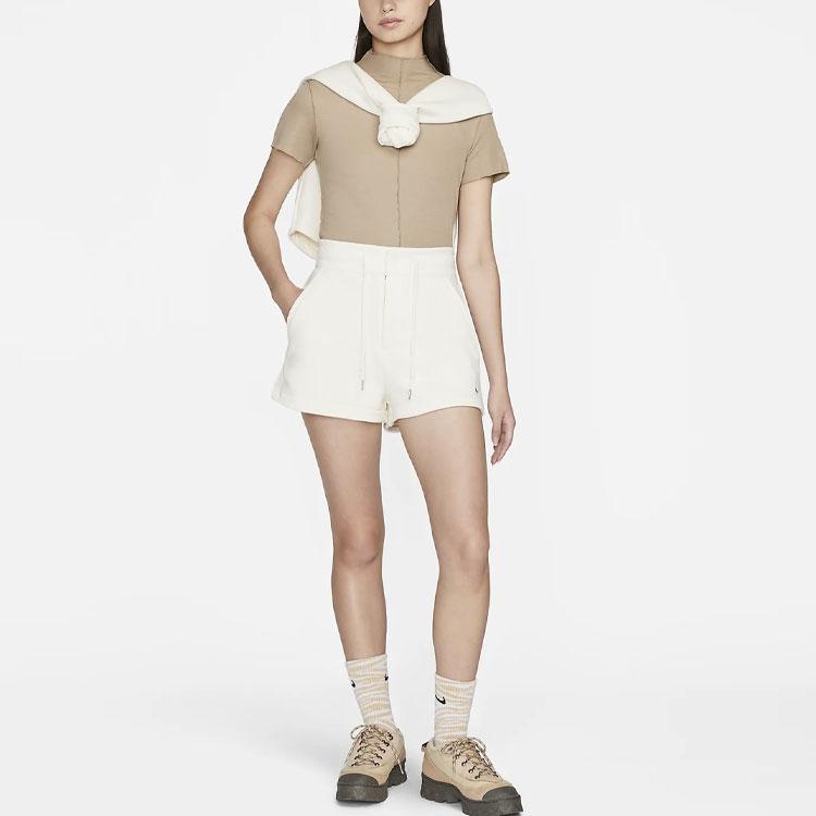 Nike Solid Color Lace-Up Brand Logo High-Waisted Shorts Women Shorts Off-White DV7915-901