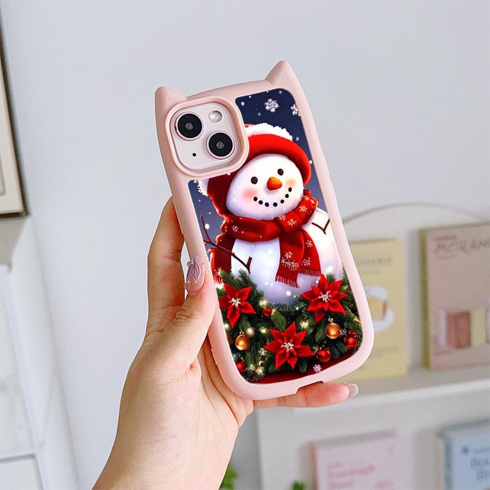 Мягкий чехол для телефона с кошачьими ушками для iPhone 16 15 14 13 12 11 Pro Max Plus XR TPU Anti-Drop Прозрачная акриловая задняя крышка NY37 Новый год Счастливого Рождества