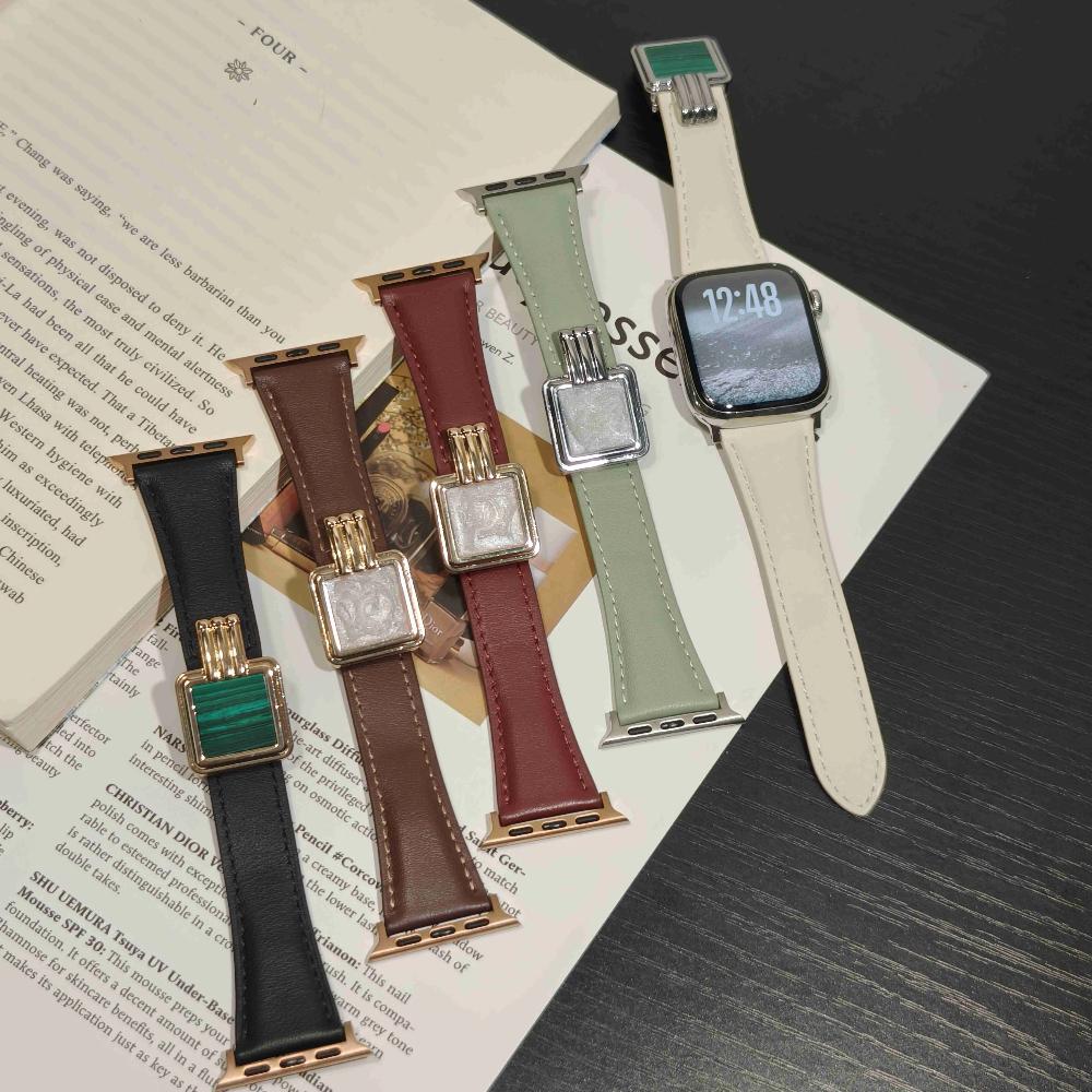 Женский роскошный кожаный ремешок для Apple Watch Serise11 42мм 46мм Малахитовый ремешок для Iwatch Serise10 9 8 7 6 5 4 Se 3 2 Элегантный браслет Ultra3 49мм