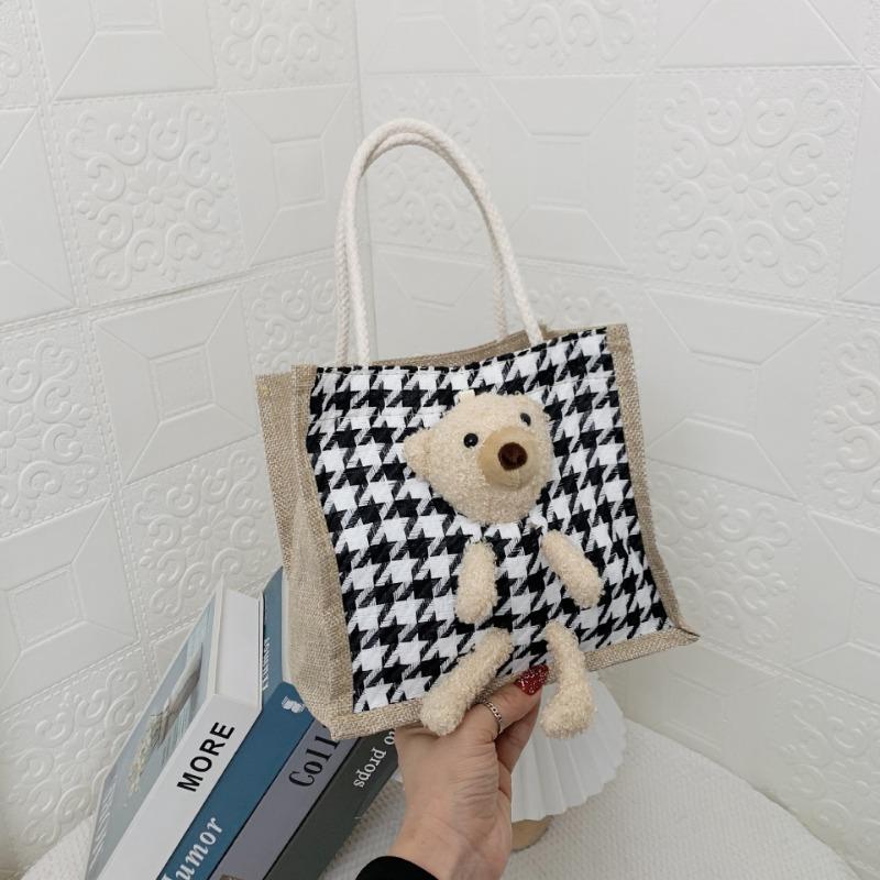 Simple Fashion Cute Bear Handbag Cartoon Canvas Bag Portable Fabric