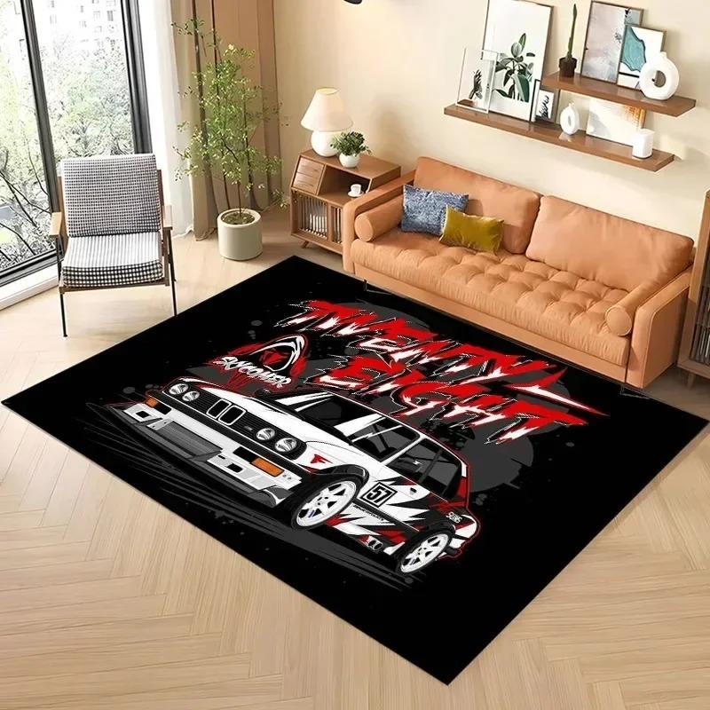 Racing Car Pattern Carpet for Man Cave Bedroom Living Room Home Sofa Decoration Washable Rug Kid Play Decor Floor Big Size Mat