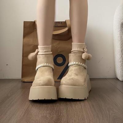 Версия из коровьей кожи~ ботинки на толстой подошве с внутренней платформой, увеличивающей рост, для женской осенне-зимней коллекции, новые кожаные маленькие ботинки Мартин