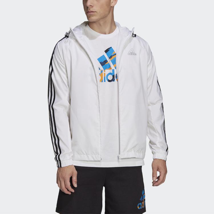 Adidas Casual Hooded Long Sleeve Jacket Men Outerwear White HE4318