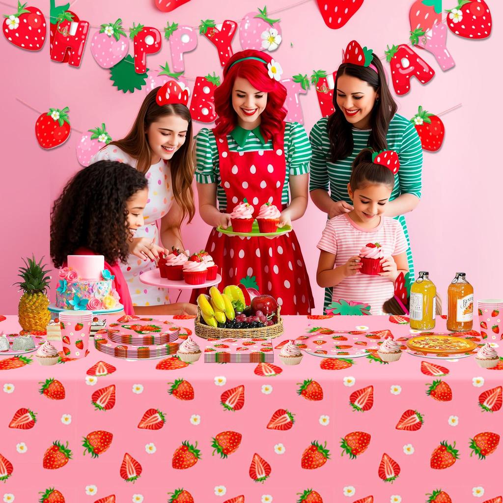 Посуда для дня рождения в клубнике, набор столовых приборов для вечеринки в клубнике - тарелки, салфетки, чашки, скатерти и т. д. для вечеринки в клубнике в день рождения