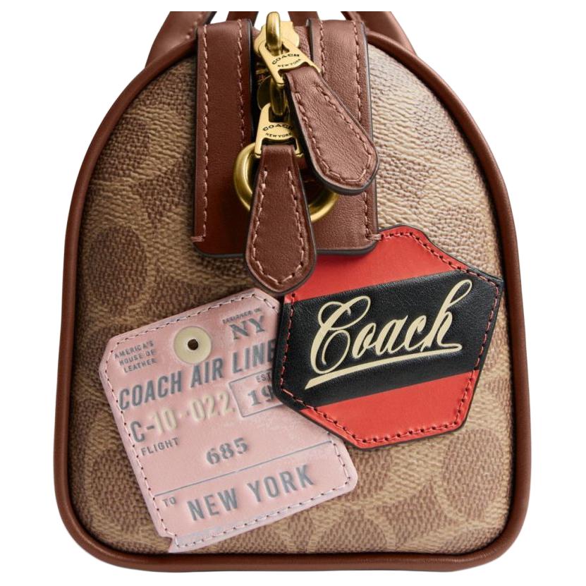 Coach Gotham 24 Classic Logo Patch Decorated Faux Leather And Cowhide Shoulder Crossbody Tote Bag Medium Women handbags Brown Yellow CBG37-XJ3