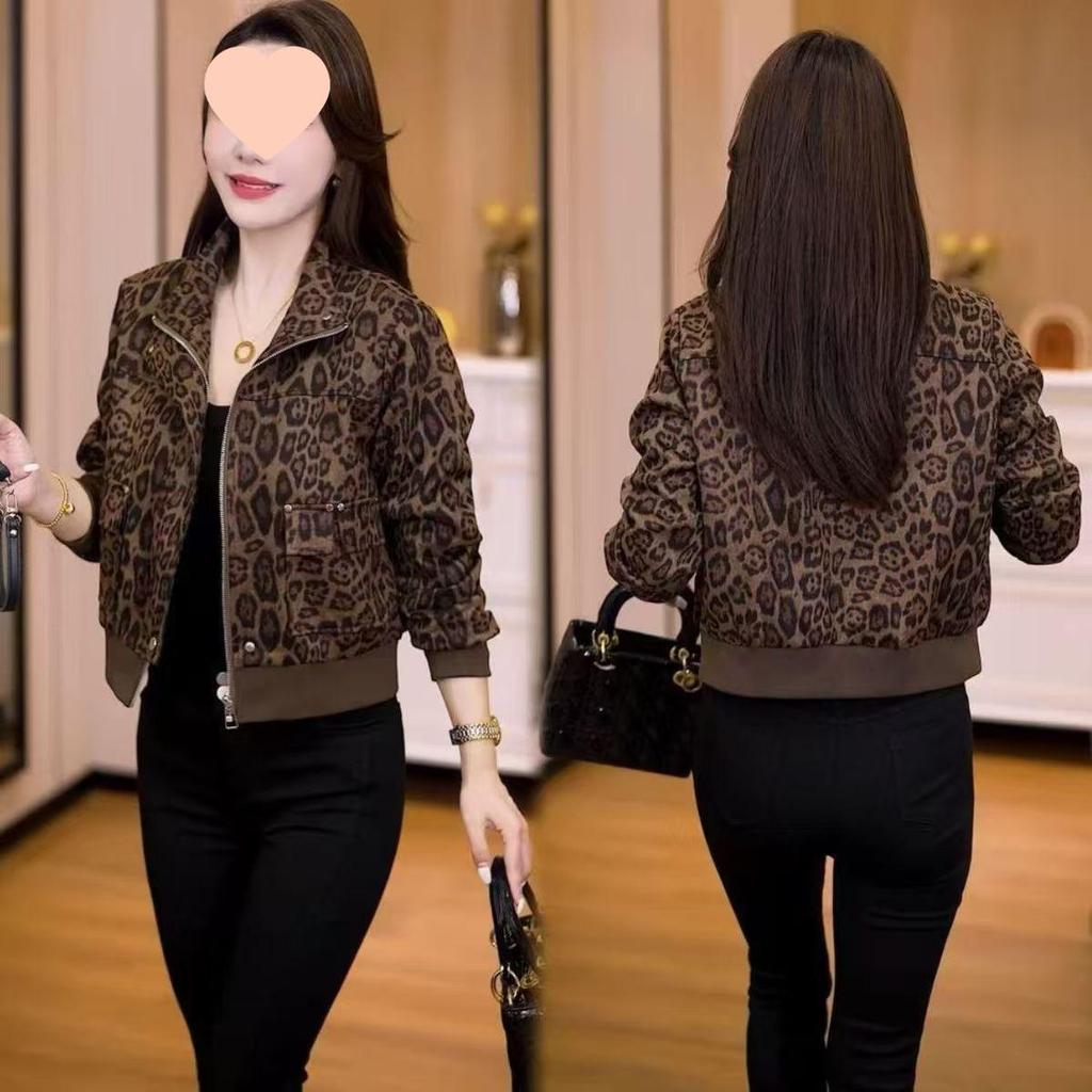 Autumn 2025 Women's Trendy Leopard Print Short Jacket - Slimming, Casual, Loose Fit, Petite Style