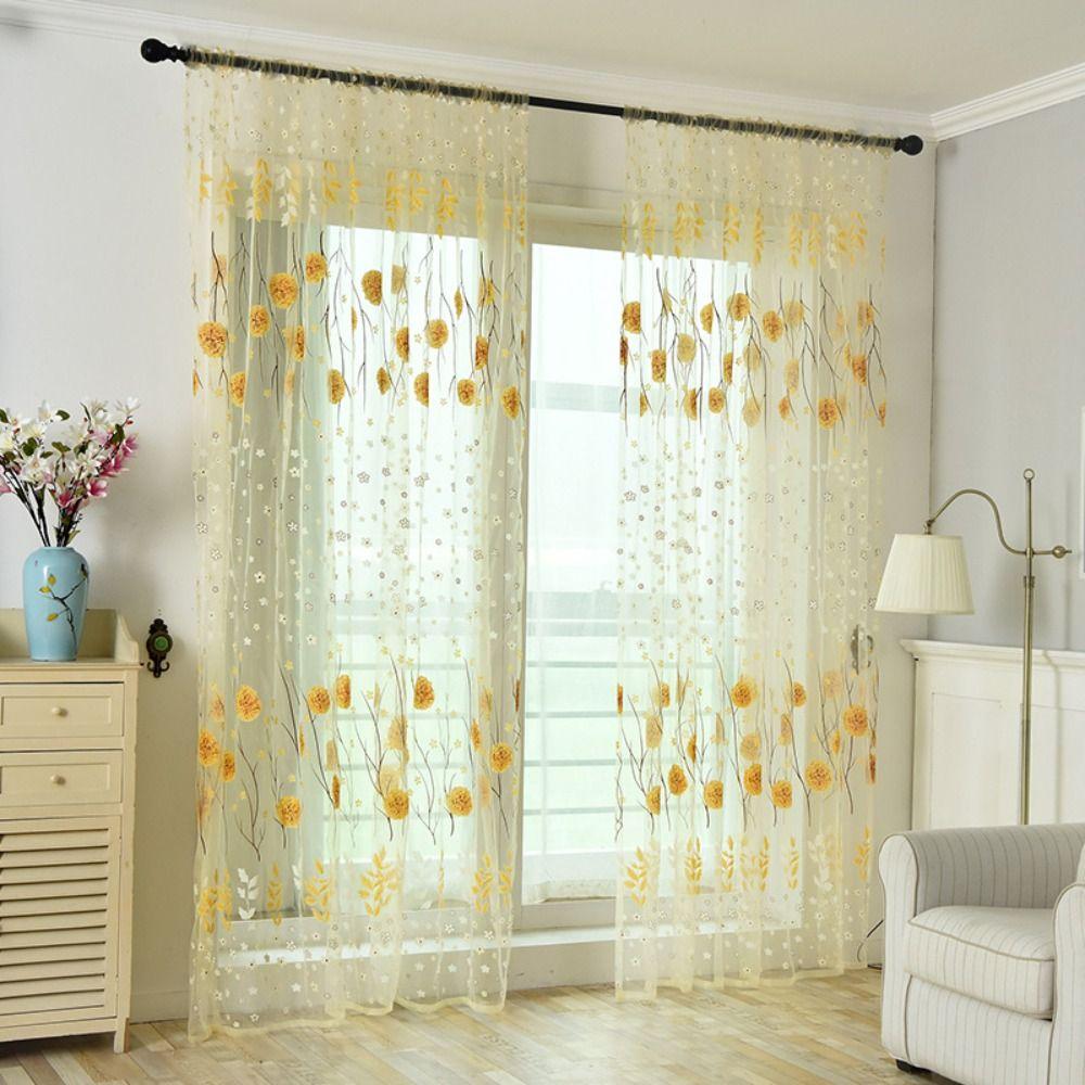 Transparent Window Drapes Romantic Tulle Curtain Flower Pattern Sheer Curtain Bedroom