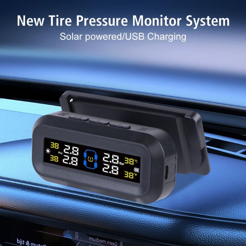 Беспроводная система контроля давления в шинах (TPMS) для транспортных средств малого размера с 4 колесами, Включает 4 датчика, Питание от USB и солнечной энергии