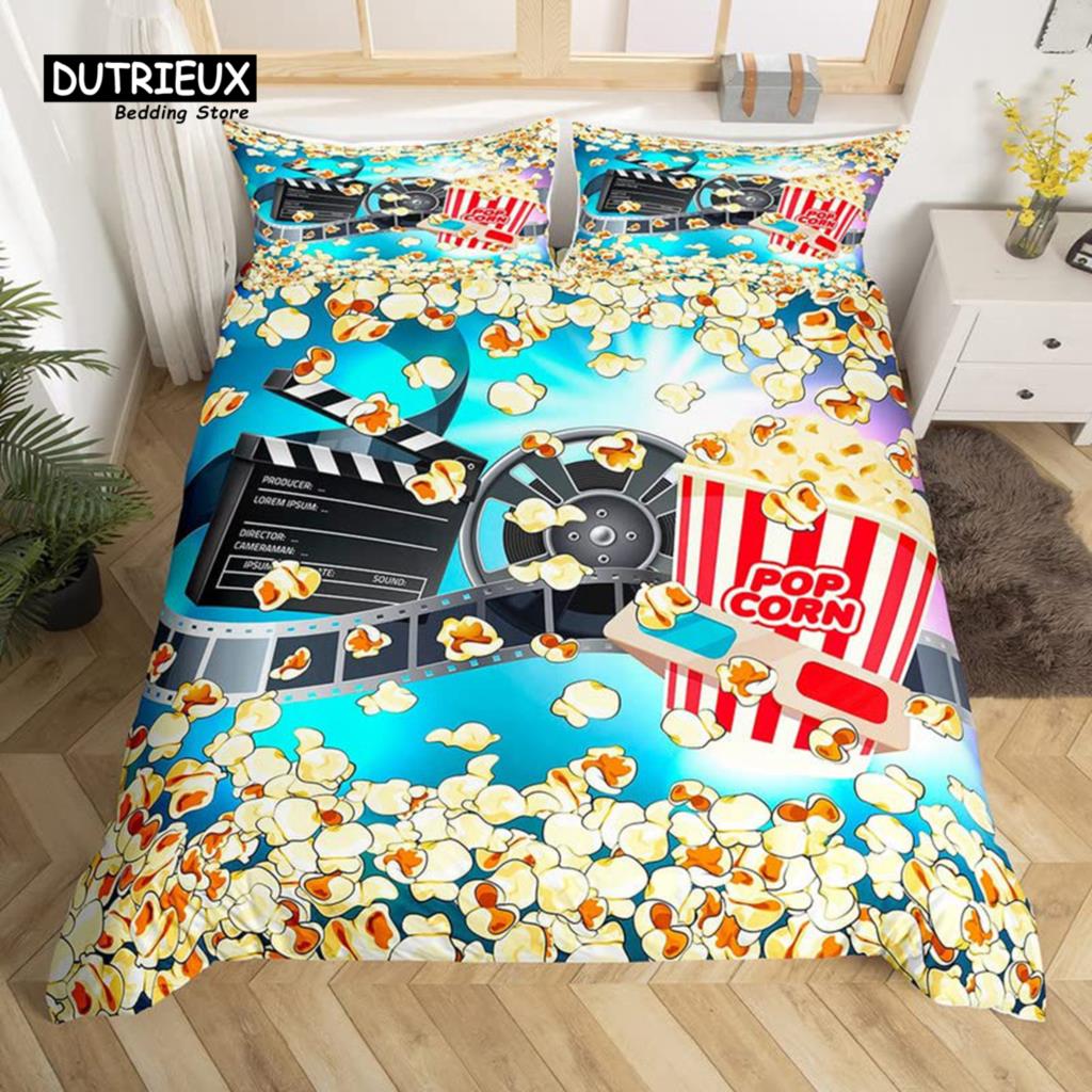 Покрывало Movie Time Комплект постельного белья Кинотеатр Пододеяльник Микрофибра Попкорн Кинозакуски Покрывало