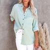 Женская рубашка из хлопка и льна с V-образным вырезом на пуговицах и длинными рукавами, осень 2021