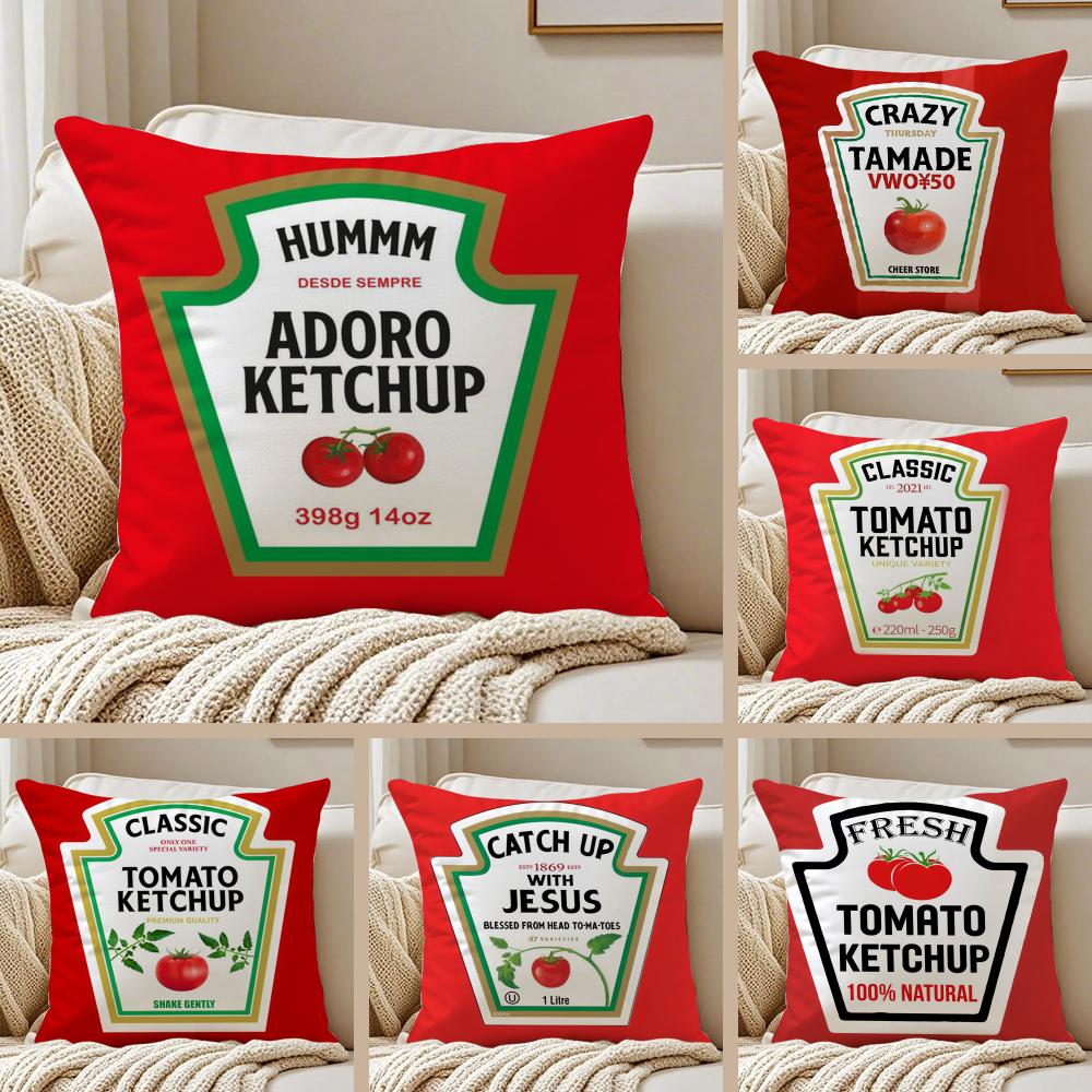 Funny KKetchup LLabel Cushion Cover Pillowcase Ultra Soft Skin Friendly Fabric Cloud Like Comfort Concealed Zipper