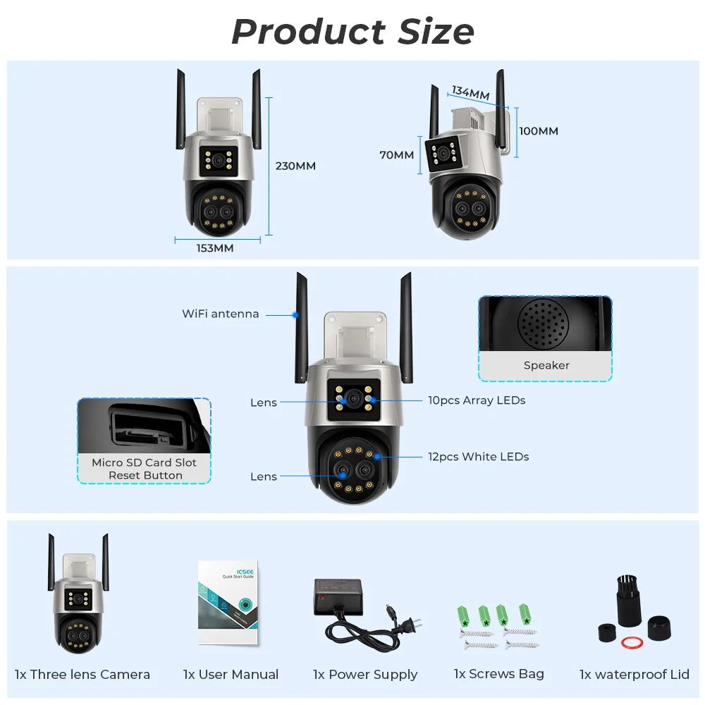 LS VISION 8MP 4K IP Camera Wifi Outdoor Camera Three Lens 8X Zoom Ai Human Detect Auto Tracking Wifi Survalance Camera Onvif Support iCSee