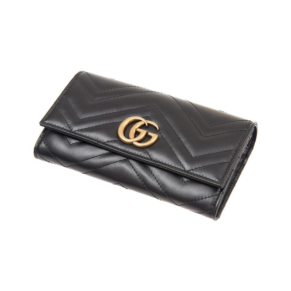 Gucci Длинный кошелек GG Marmont с золотым логотипом, стеганая кожа, женский, черный 443436-DTD1T-1000