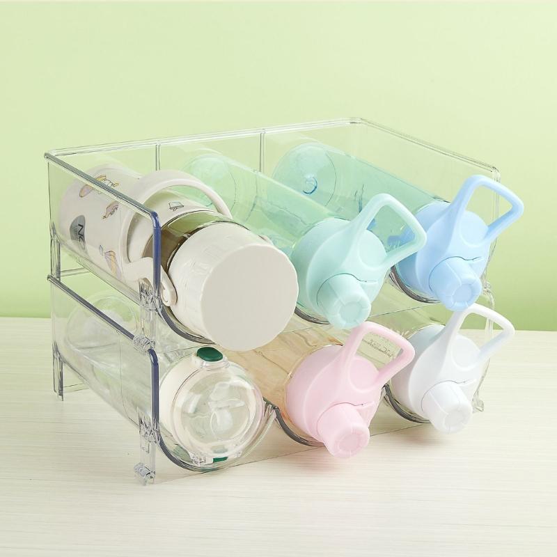 PET Bottle Holder Rack with 3 Channel Design, Clear Bottle Storage for Cabinet Shelf Use, 11.3 x 8 x 4 In Size for Counter and Home Storage