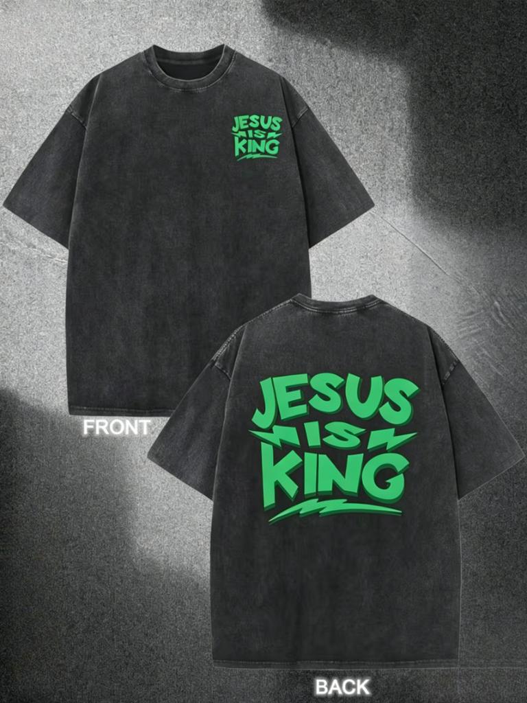 Графическая футболка с надписью Jesus Is King, унисекс, винтажная, стираная, с круглым вырезом, свободная, повседневная, с коротким рукавом, повседневный уличный стиль