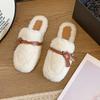 Bowknot Wool Slippers For Women Wearing Warm Lamb Wool Wrapped Half Slippers Flat Bottom Autumn And Winter Slippers Ins
