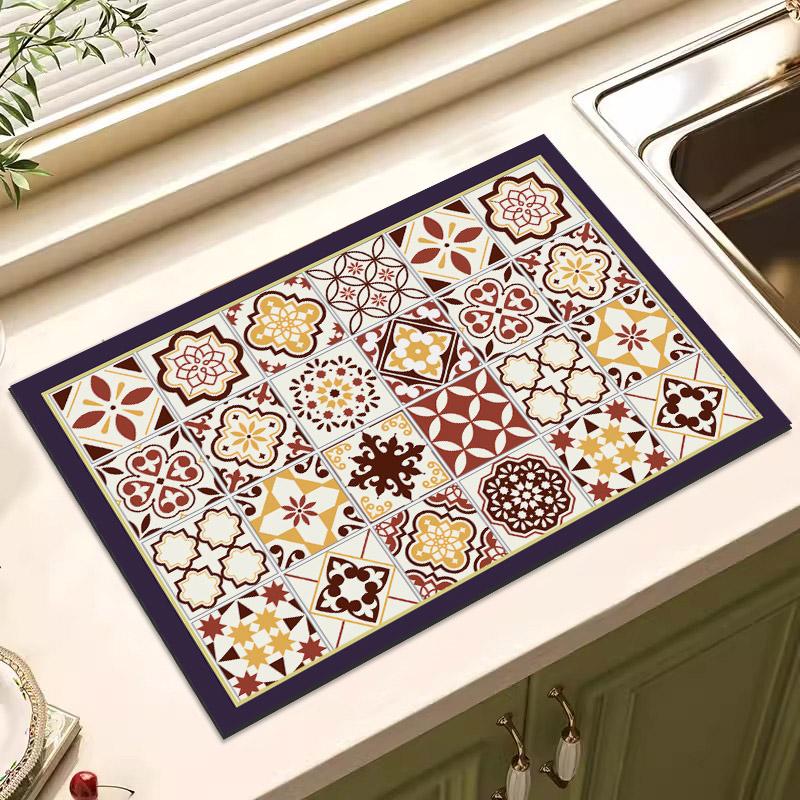 Ретро-подложка для слива воды, кухонная подложка для кофе, винтажный кухонный быстросохнущий коврик, нескользящий впитывающий коврик для столешницы