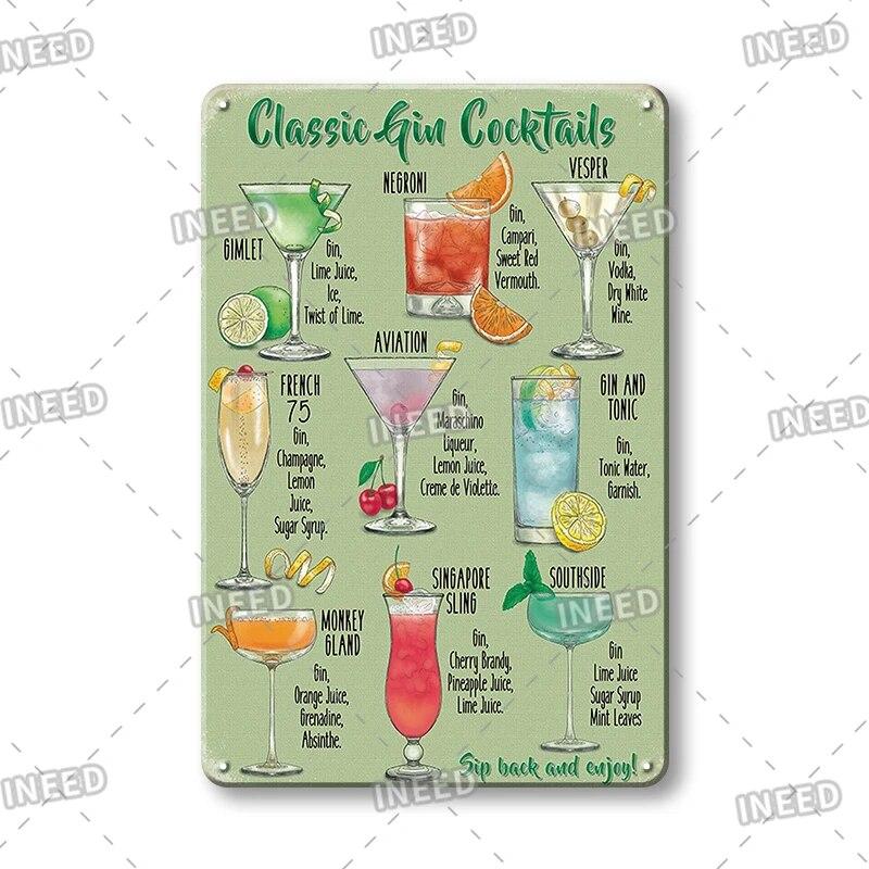 Retro Vintage Cocktail Recipe Tin Signs Metal Vintage Plaque Beer Metal Plate Decorative Plaque For Bar Pub Man Cave Wall Decor