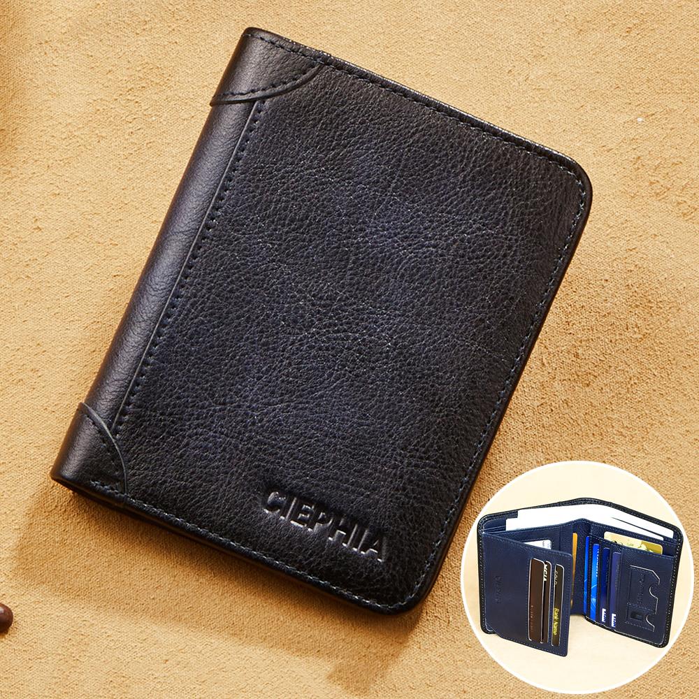Genuine Leather Rfid Wallets for Men Vintage Thin Short Multi Function ID Credit Card Holder Money Bag with 2 ID Windows Gift for Him
