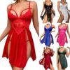 Ladies Erotic Lingerie Sexy Lace Stitching Slit Nightdress Two Piece Underwear Suit