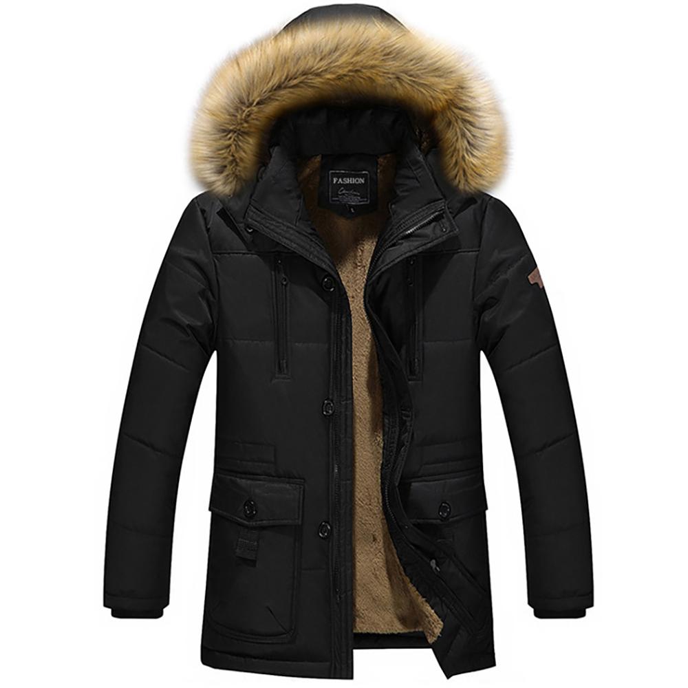 Winter Fashion Comfort Men's Collar Medium Length Plus Fleece Plus Large Size Hooded Cotton-Padded Jacket