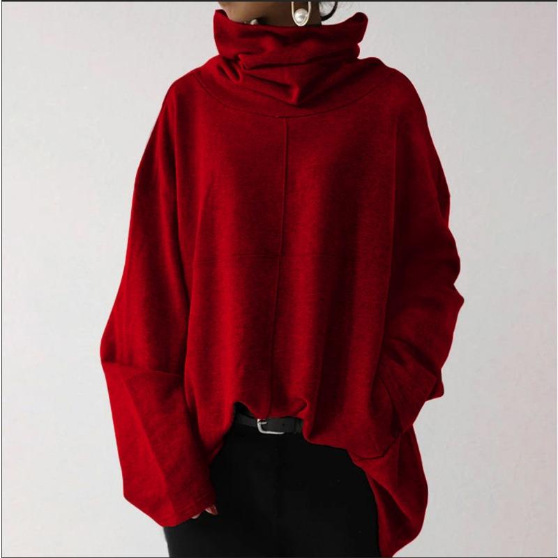 Women's Autumn and Winter High Collar Warm Loose Solid Color Weatshirt Fashion Casual Clothes Long Sleeve Pocket High Collar Size S-5XL