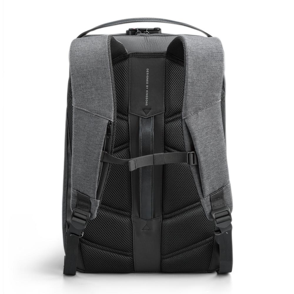 Men Backpacks Kingsons 180° Open Anti-theft Customs Lock with USB Charging Port Male Backpack 15.6 Inch Laptop Backpack Gray KS3204W