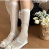 Trendy Women's Socks Long Plain Casual Woman Stockings Breathable Mesh Thin Simple Knee High Hollow Out Sock