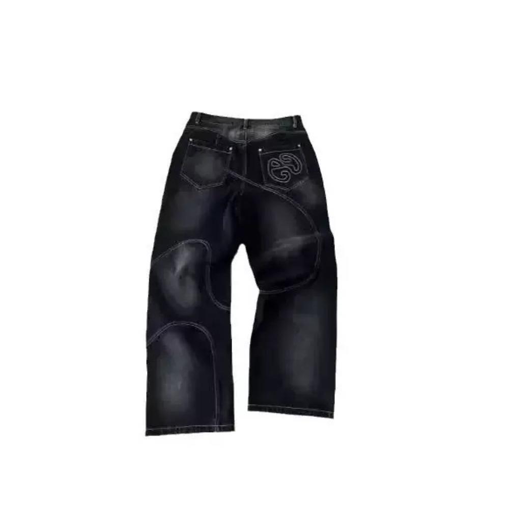 Streetwear Vintage Jeans Men Women Harajuku Distressed Denim Pants Y2K Punk Letter Graphic Patch Trousers