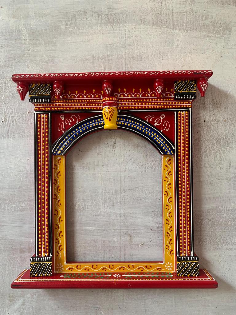 Hand-Painted Wooden Jharokha Frame: Indian Wall Decor