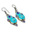 Tibetan Turquoise, Lapis Gemstone Handmade Jewelry Earring 2.21" L3t12