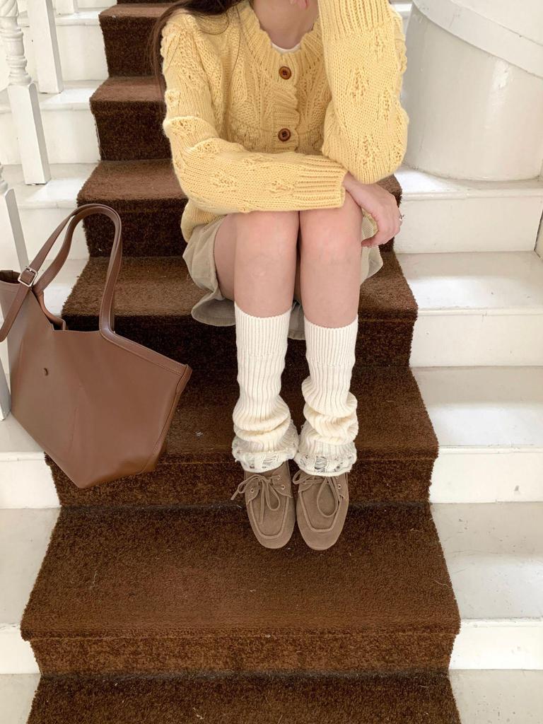 Женские теплые вязаные гетры в японском стиле - Серые ретро до середины голени, Сладкие молочно-белые до колена - Идеально для осени/зимы.