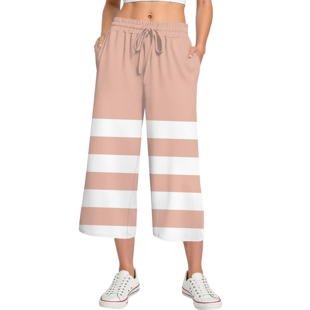 Женские летние повседневные спортивные брюки с высокой талией и принтом, укороченные брюки свободного покроя