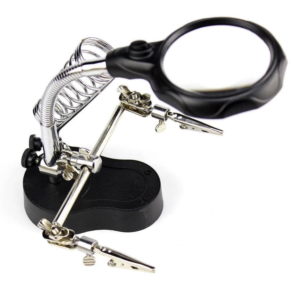 12X Третья рука Зажим-крокодил Светодиодная лупа Подставка для паяльника Лупа Сварочный Ремонтный держатель Инструменты