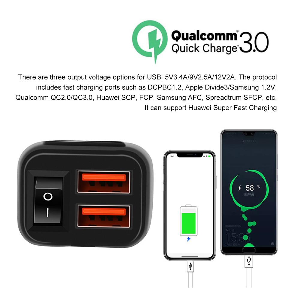 PD+QC3.0 USB-зарядное устройство для мотоцикла, быстрое зарядное устройство, 60 Вт, руль, два разъема USB с переключателем, вольтметром, водонепроницаемый адаптер питания 12 В