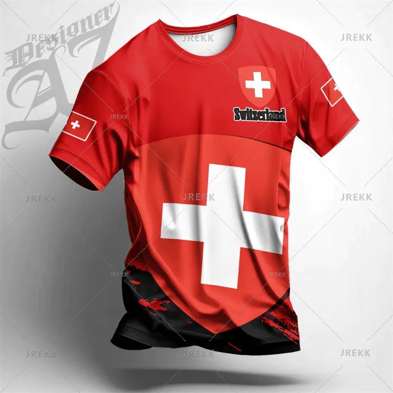 Швейцария Швейцария SUISSE Футбол Футболка Печать 3D Национальная Джерси Флаг Болельщик Тренировка Круглый вырез Унисекс Мужчины Женщины Спорт Короткий рукав Форма