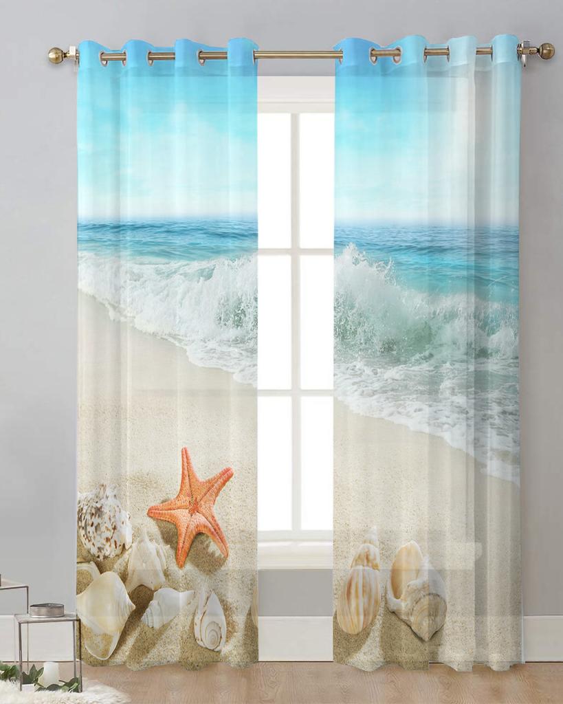Пляж Морская звезда Ракушки Прозрачные шторы для украшения гостиной Оконные шторы для кухни Тюль Вуаль Органза Шторы