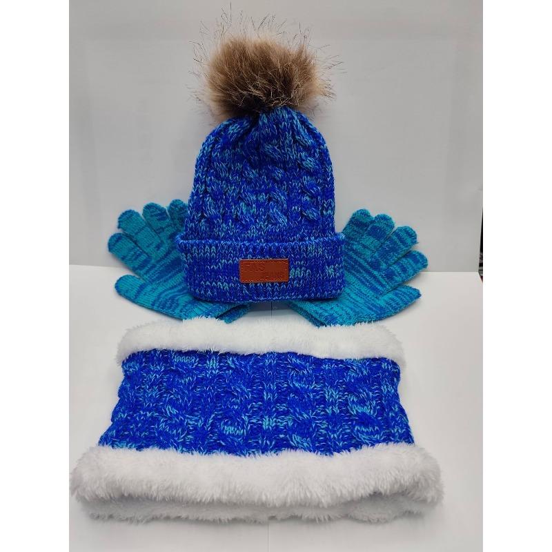 Children's Knitted Hat, Scarf, Gloves, Three Piece Set, Autumn and Winter New Item, Fur Ball Baby