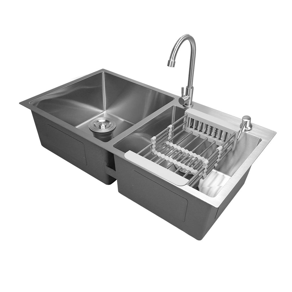 Кухонная мойка с двумя чашами, профессиональная современная стильная кухонная мойка из нержавеющей стали с краном и т. д.