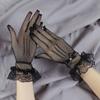 Elegant Ladies Short Lace Gloves Sheer Fishnet Black White Prom Party Mittens